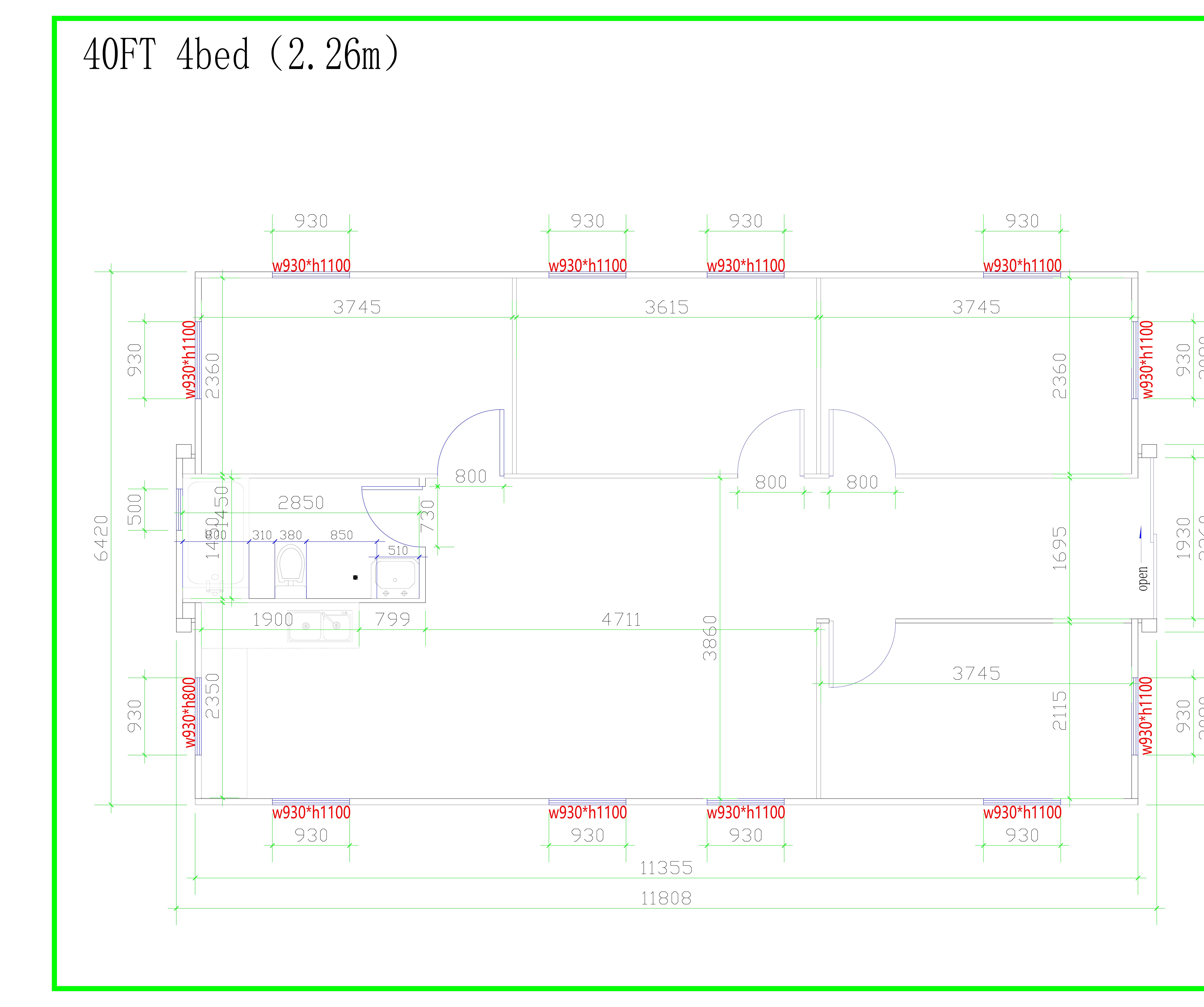 40ft Expander – 4 Bed 2D floor plan