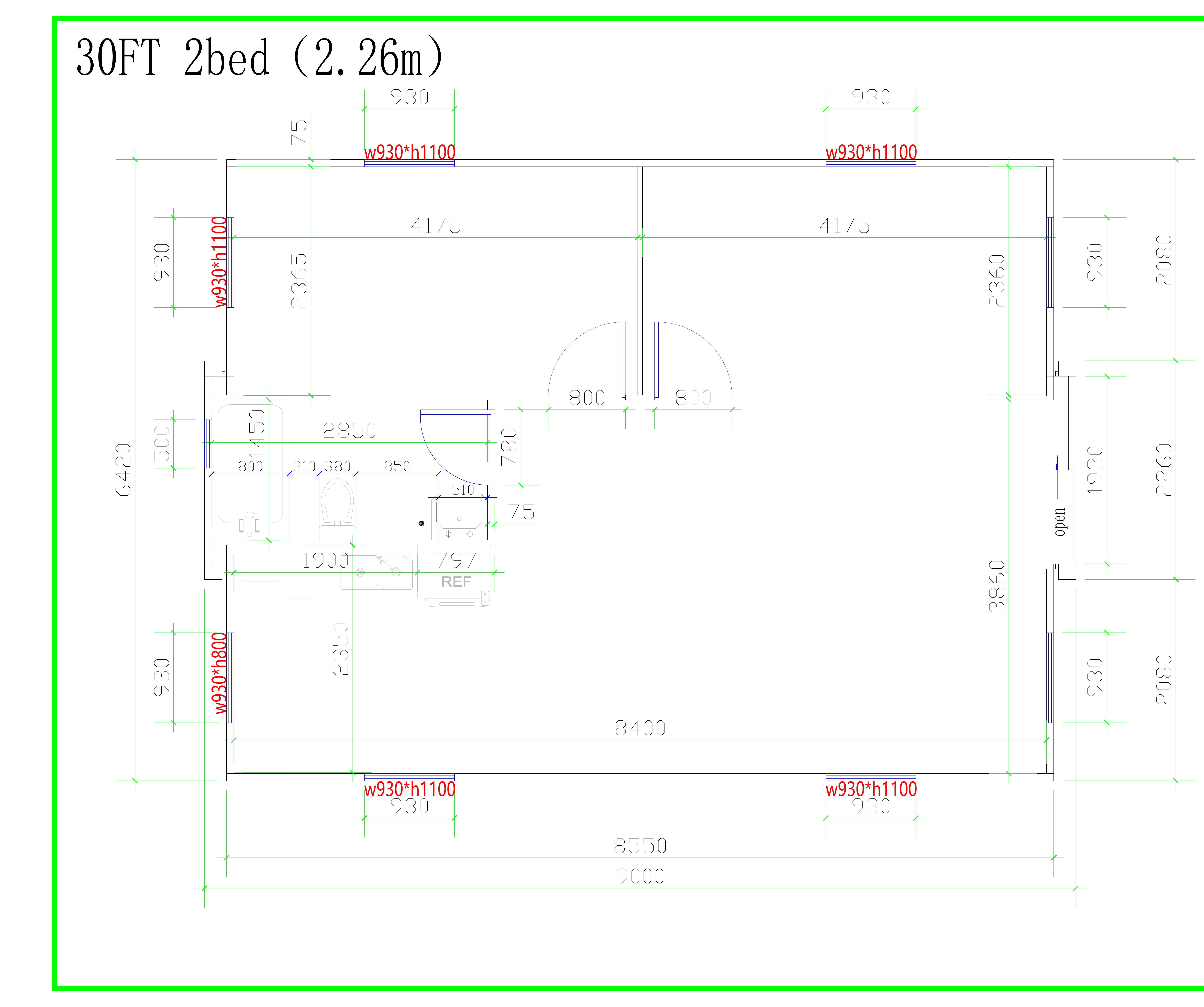 30ft Expander – 2 Bed 2D floor plan