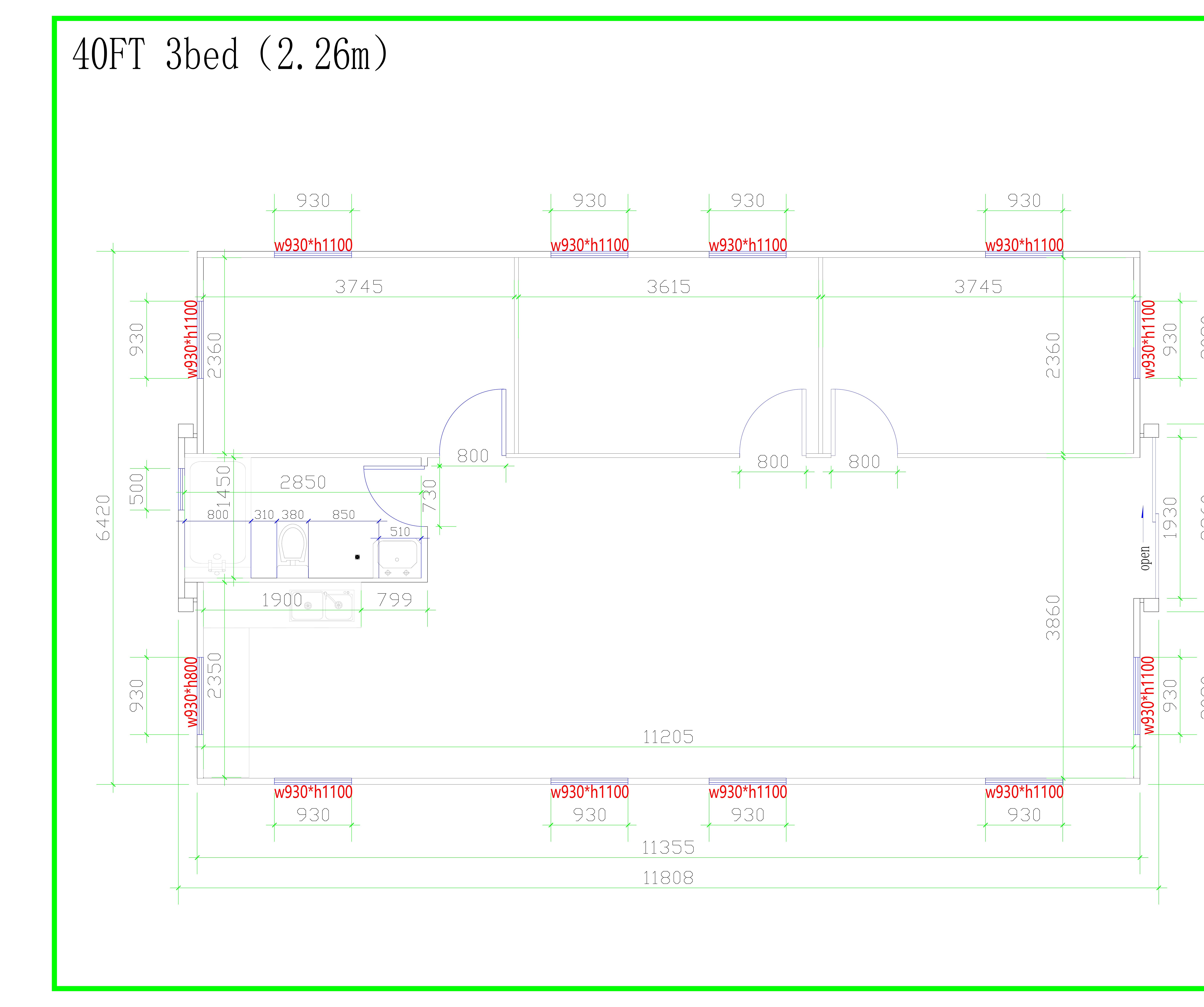 40ft Expander – 3 Bed 2D floor plan