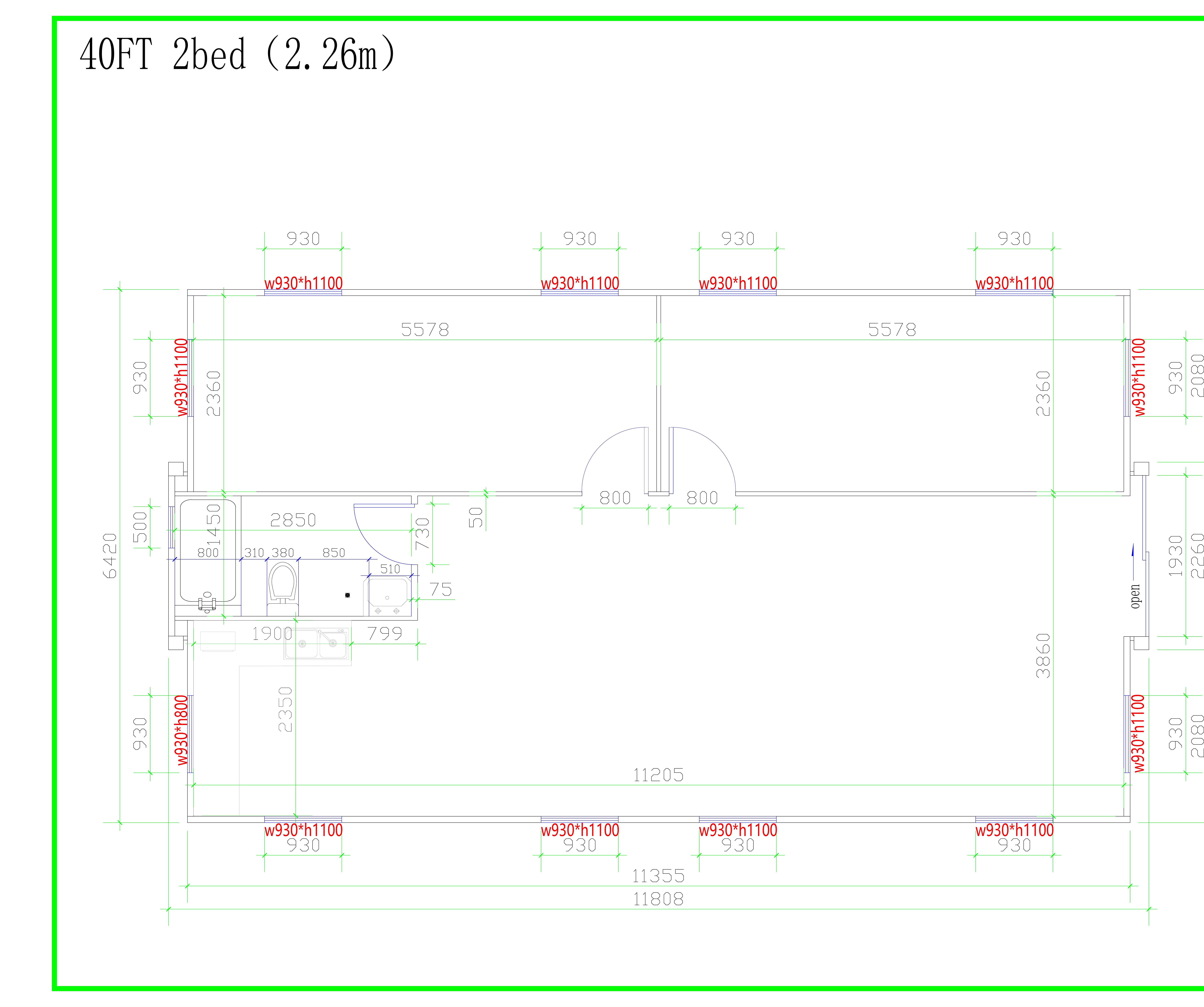 40ft Expander – 2 Bed + Walk In Wardrobes 2D floor plan